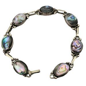 Sterling Silver Abalone Cabochon Bracelet 6.25 Inches L556
